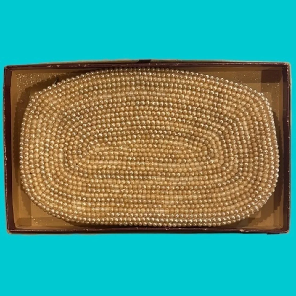Vintage Gala Made In Spain‎ Beaded Cream Silver Clutch in Vintage Box